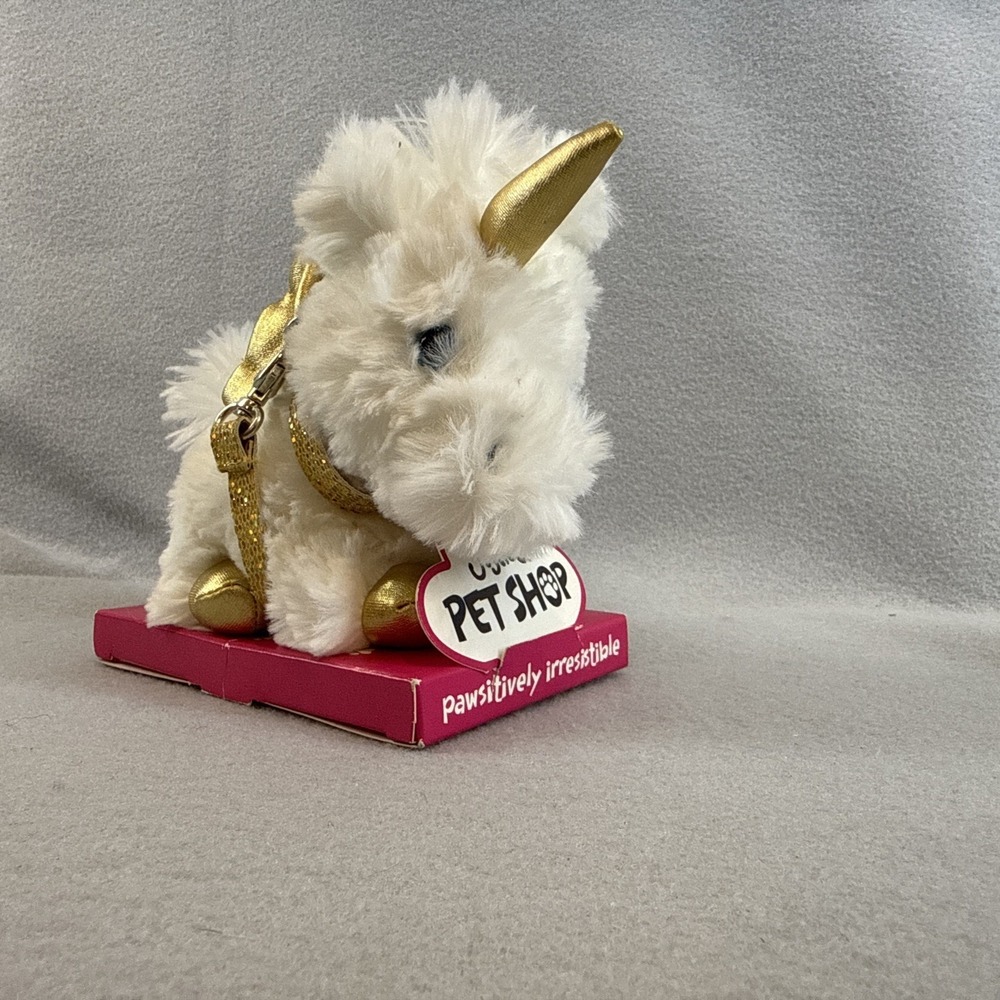 GUND Justice Pet Shop Plush Starry the Unicorn White 6 Inch Gold Wings Horn